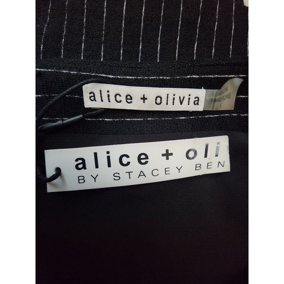 Alice + Olivia NWT Pinstripe Faux Wrap Black White Wool Mini Skirt 8 - Picture 4 of 5